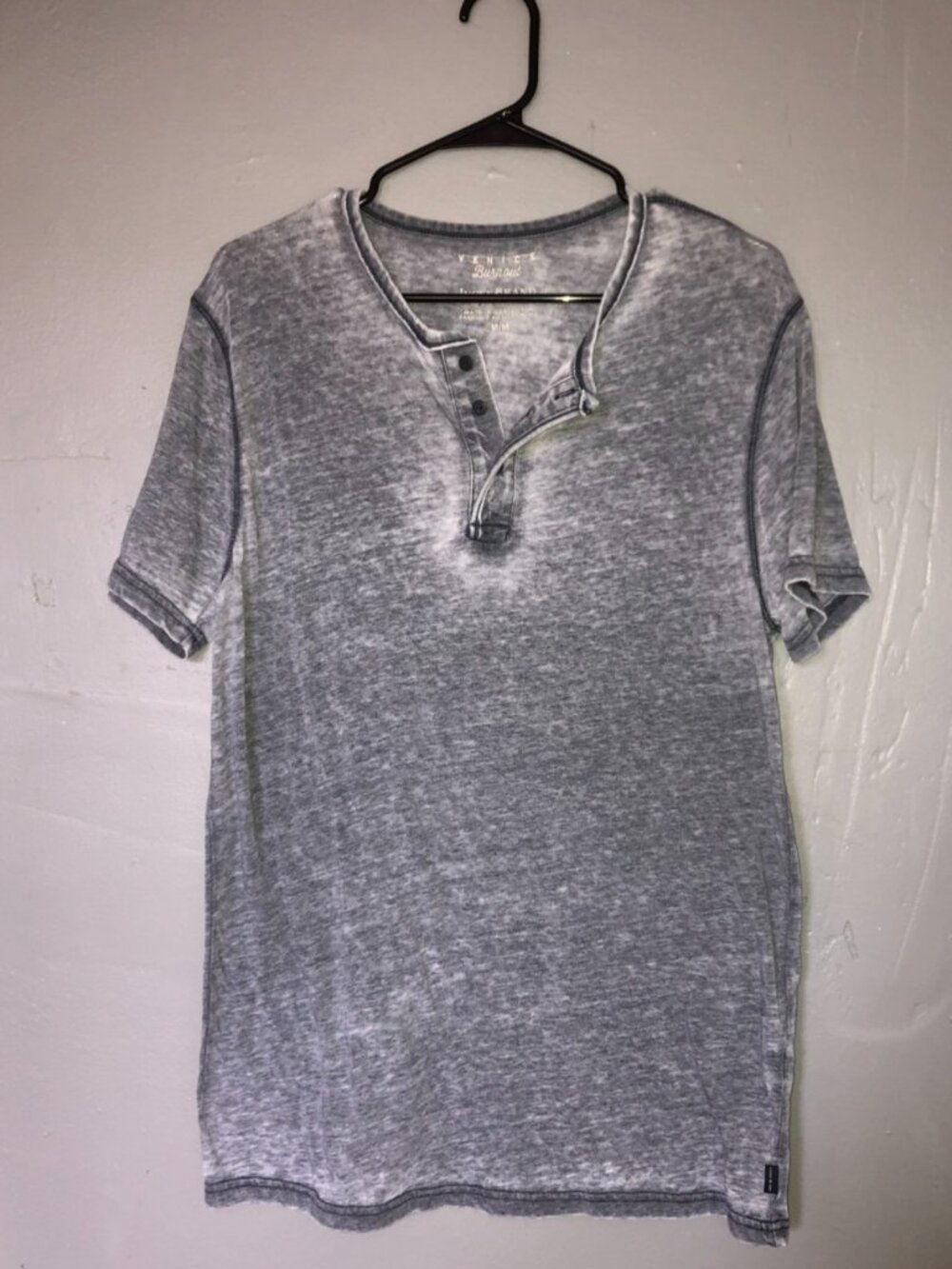 Lucky Brand Venice Burnout Shirt Mens Medium Blue Henley Distressed Tee